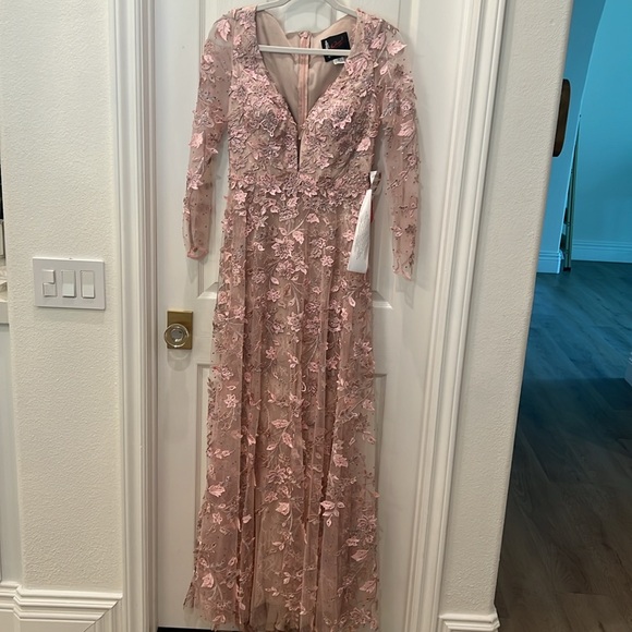 Mac Duggal 70224 Floral Applique Long Sleeve Illusion Gown, Rose Pink, Size 4 - Picture 8 of 14